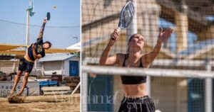 Due immagini di un torneo disputato in estate alla Bussola di Marina di Grosseto, i grossetani Gasparri e Pepi
