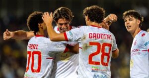 L'esultanza di Fantacci dopo la rete del 3-4 (foto Aldo Giuliani per MaremmaOggi)