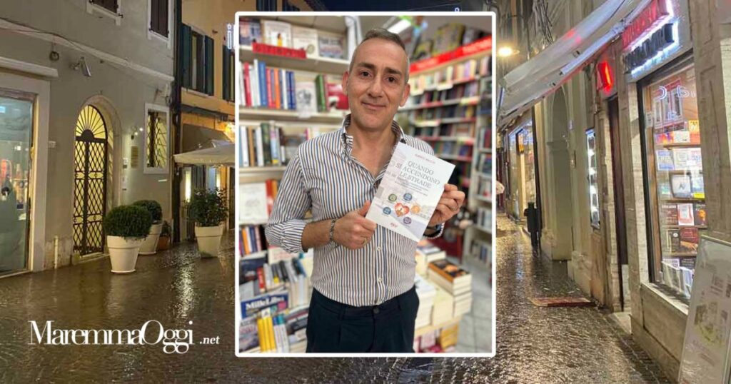Corso Carducci a Grosseto e Alberto Macchi con il suo libro sul centro storico e il commercio