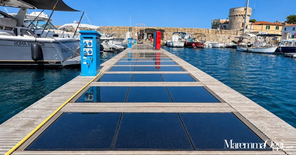 Il pontile che produce energia a Giglio Porto (foto New Time)