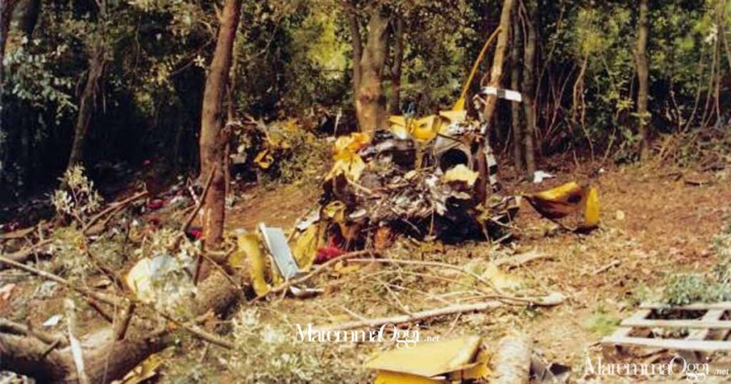 Il relitto di Pegaso 2 nei boschi di Tirli (foto dalla relazione Ansv)