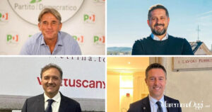 A sinistra Marco Simiani e Leonardo Marras, a destra Luca Agresti e Fabrizio Rossi