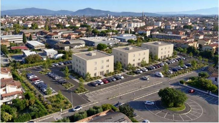 L'area di via Sogno con i tre palazzi (simulazione grafica)